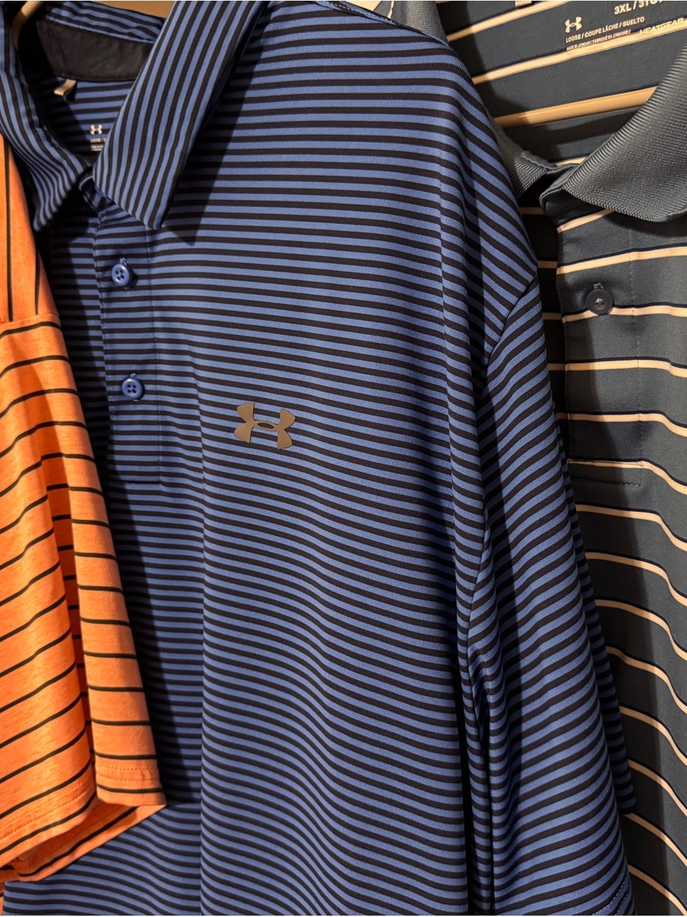 LOT OF 3 STRIPED UNDER ARMOUR POLO PERFORMANCE SHIRTS EUC